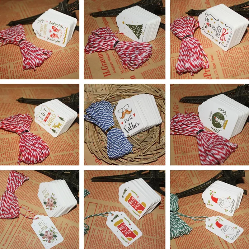50 шт. рождественские бумажные бирки веревка 2 м украшения на рождественскую елку