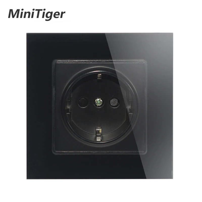 

MiniTiger Wall Crystal Glass Panel Power Socket Plug Grounded, 16A EU Standard Electrical Outlet 86mm * 86mm