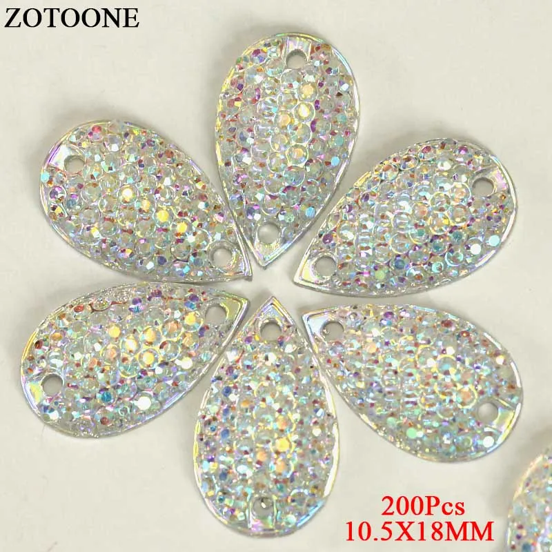 ZOTOONE 200 шт. 10 5x18 мм прозрачный кристалл AB Смола пришивные стразы в форме капли 2