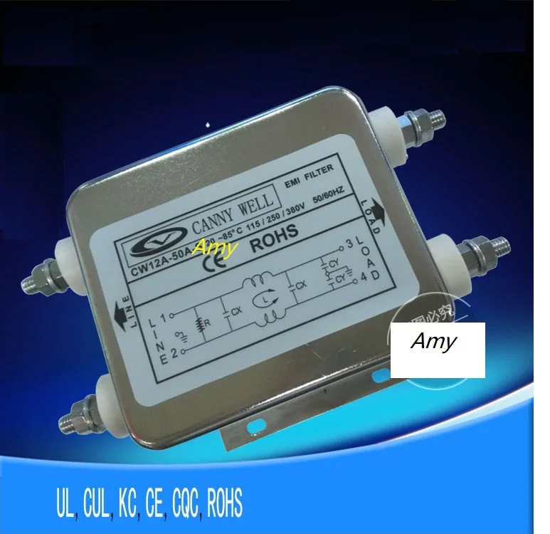 Мощность EMI фильтр CW12A 50A 60A 10A 20A 30A 40A S Однофазный AC 220 В очистки