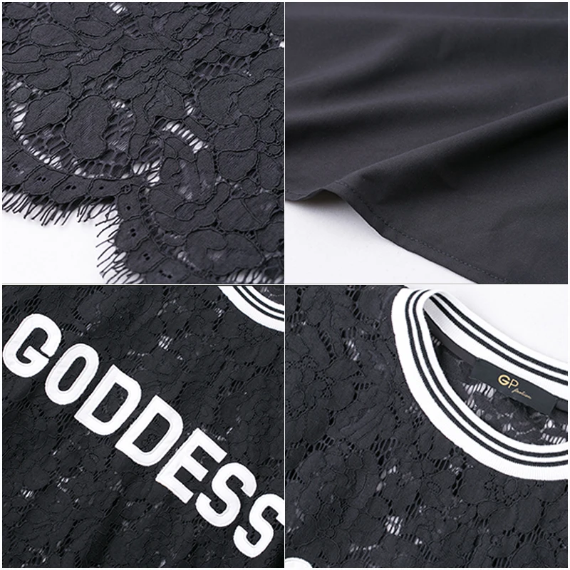 Марка Выдалбливают Черное Кружево Платье Богини Письмо Майка Midi Женская