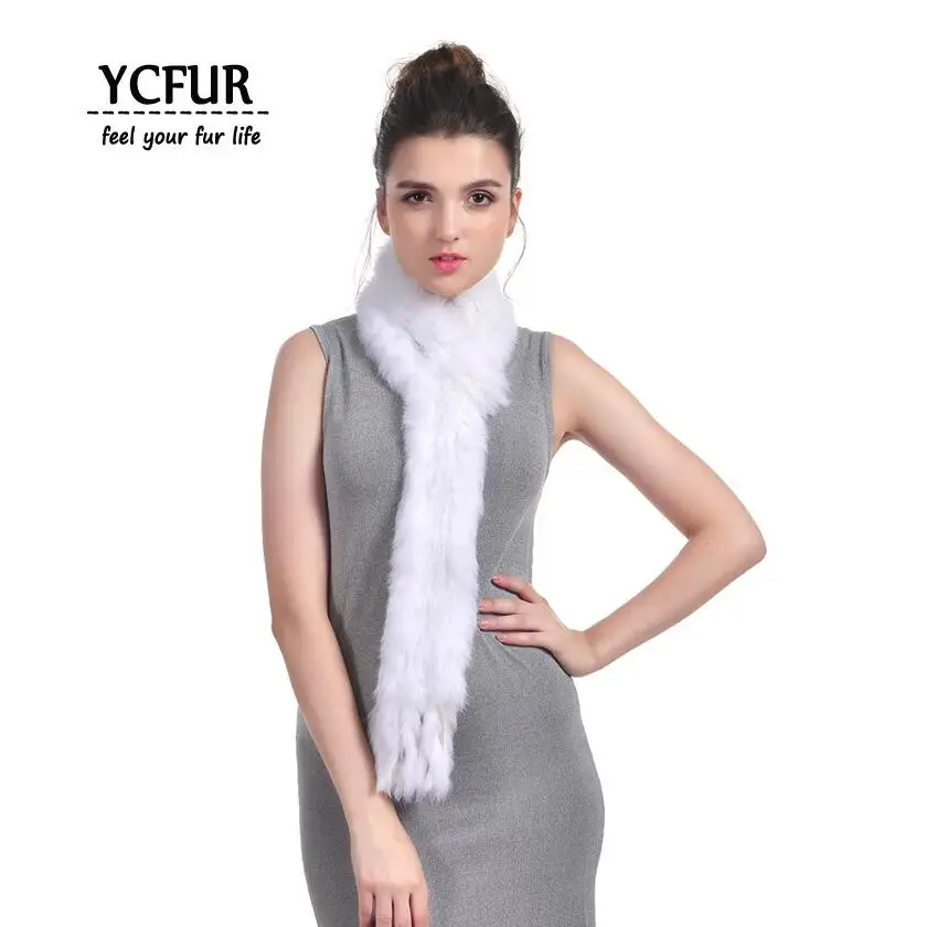 white YCFUR женские шарфы, зимние вязаные шарфы ручной работы из натурального кроличьего меха с кисточками, теплый зимний женский шарф на шею - Цвет: white
