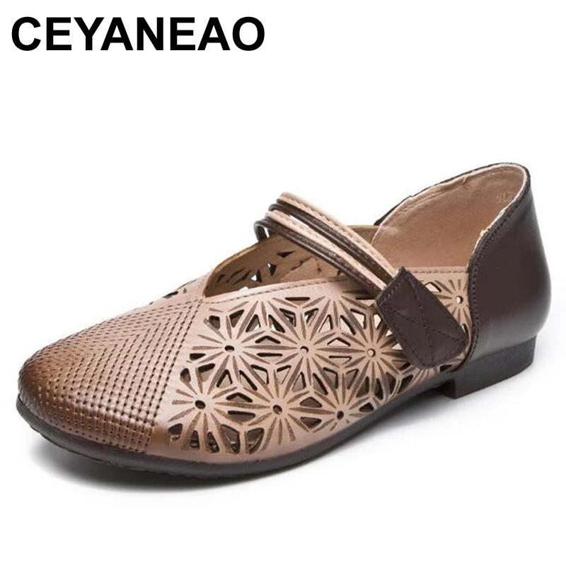 

CEYANEAO Fashionable ballet flats from genuine leather on a flat sole; casual shoes; women's summer shoes with flat soles