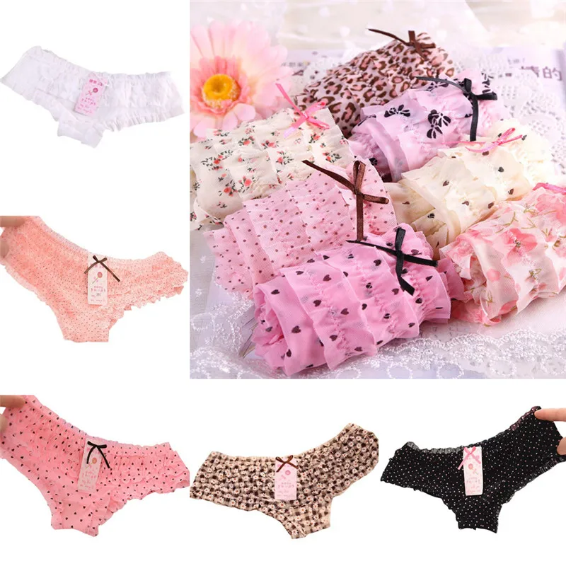 Трусики женские кружевные в горошек с оборками 8 цветов|sheer panties|women sheer pantiesunderwear