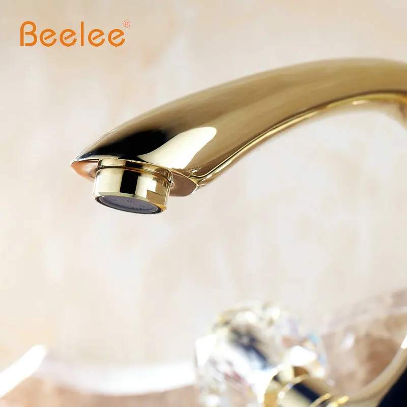 Кран Beelee для ванной комнаты золотой Латунный кран раковины с кристаллами туалета