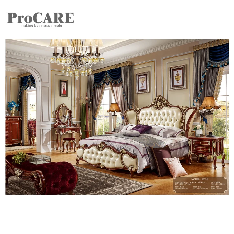 Высокое качество мебель для дома резной набор спальни/твердой древесины