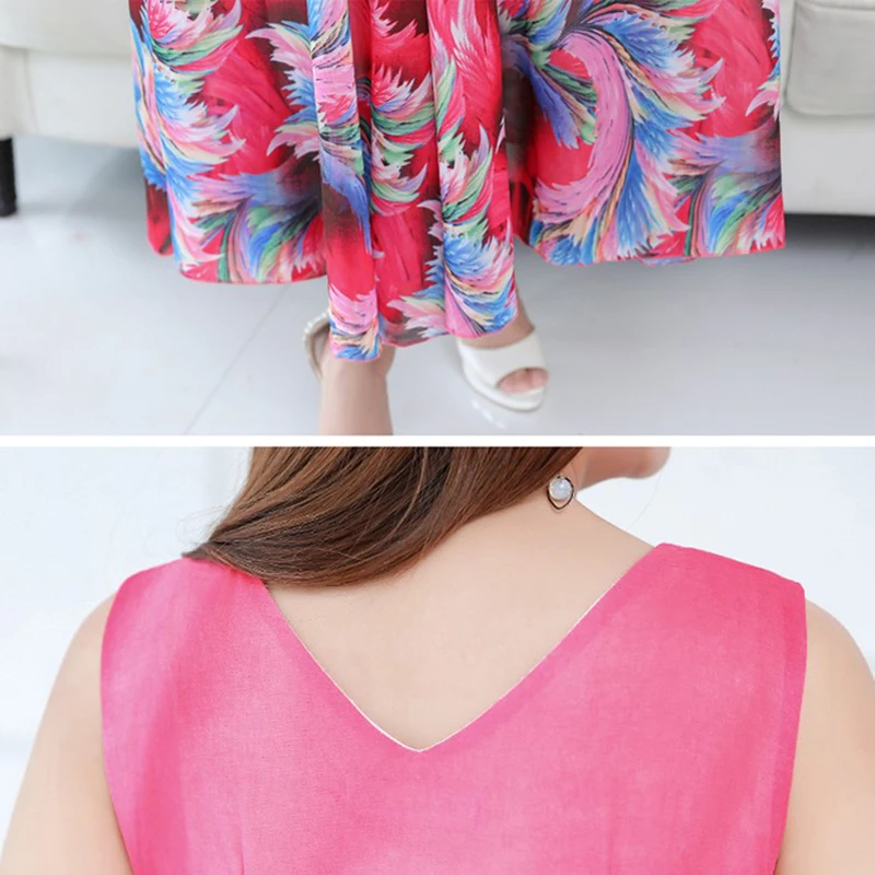 Женское шифоновое платье с принтом длинное пляжное без рукавов v образным