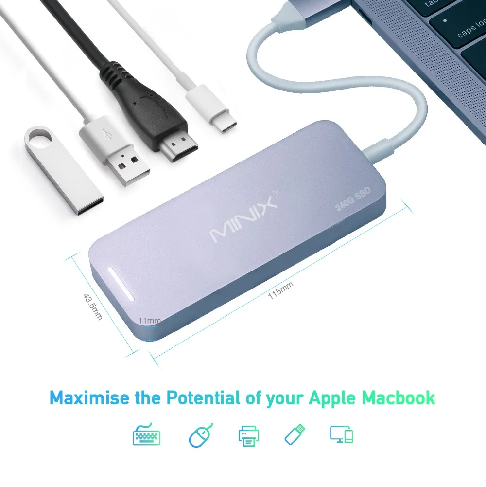 MINIX NEO C-S2 usb-концентратор USB-C многопортовый Накопитель SSD Тип C концентратор HDMI USB 3,0 120G/240G высокоскоростной передачи все в одном для MacBook