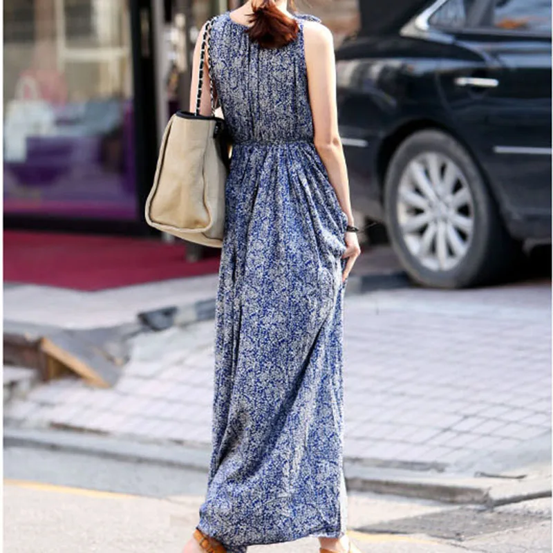 Летнее женское длинное платье 2020 новое модное большого размера с принтом без
