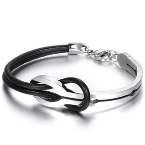 Мужской Браслет-манжета BONISKISS, стильный браслет из кожи и нержавеющей стали, 2020