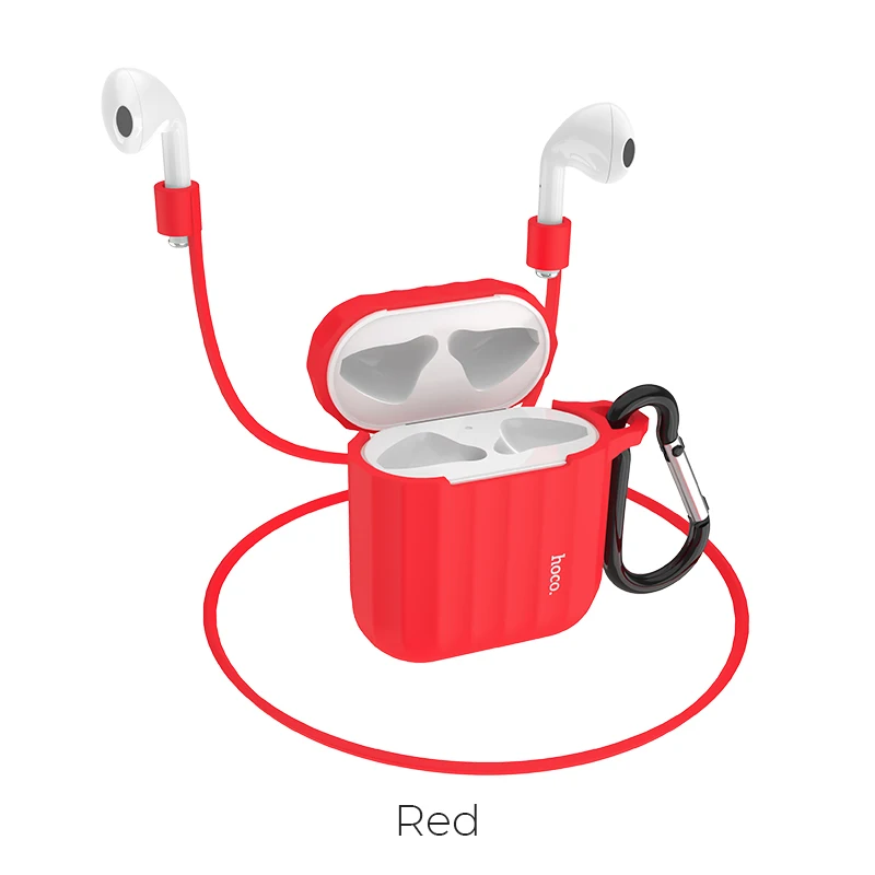 HOCO чехол для наушников для Apple Airpods, мягкий силиконовый чехол, цветной ультратонкий протектор для Air pods, чехол+ Подарок, не теряется - Цвет: Красный