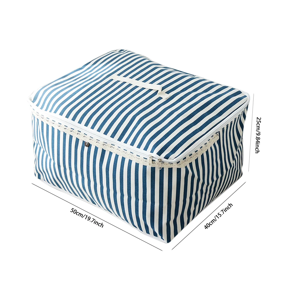 

Basedidea Stripe Quilt Storage Bag Cotton Line Reusable Storage Box for Storaging Clothes Quilt Blanket Pillow Moving Organizer
