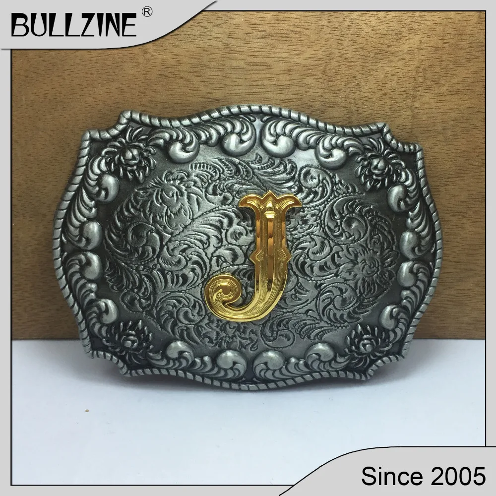 Пряжка для ремня Bullzine J в ковбойском ретро стиле с цветами западном Оловянным и
