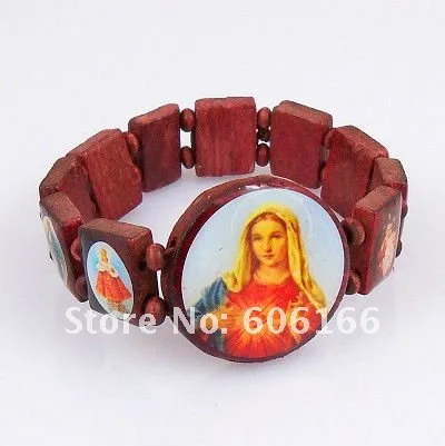 Оптовая продажа 48 шт. деревянные католические Четки из бисера браслет святые