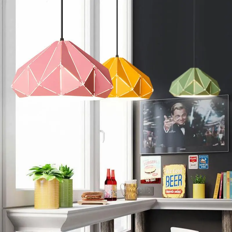 Modern Diamond Pendant Lights Fixtures Nordic design Dining Room Hanging Lamps for living room Led Colorful Lamp Shade Luminaire | Лампы и