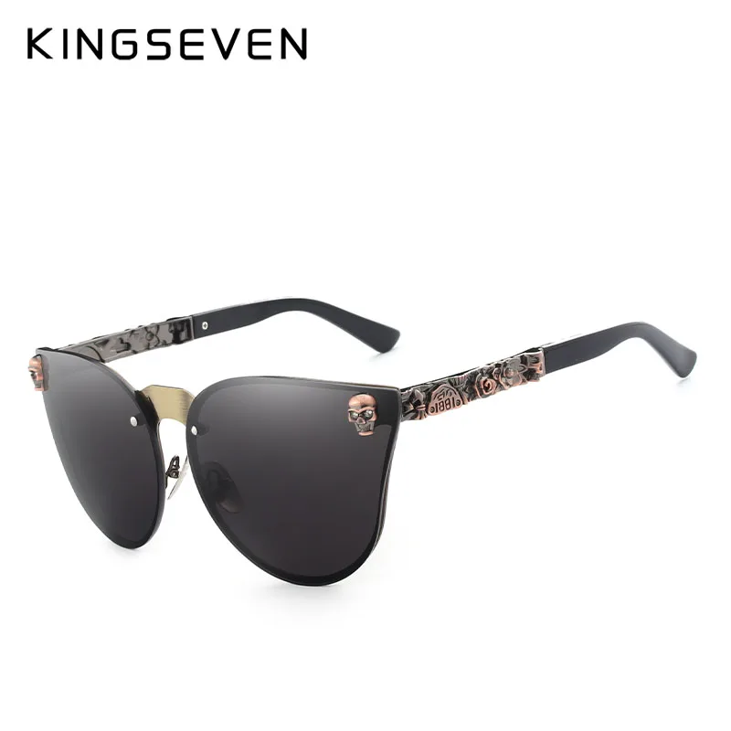 C02 GUN GRAY KINGSEVEN Роскошные брендовые Модные женские готические зеркальные очки с металлической оправой в виде черепа, солнцезащитные очки UV400 с аксессуарами - Цвет линз: C02 GUN GRAY