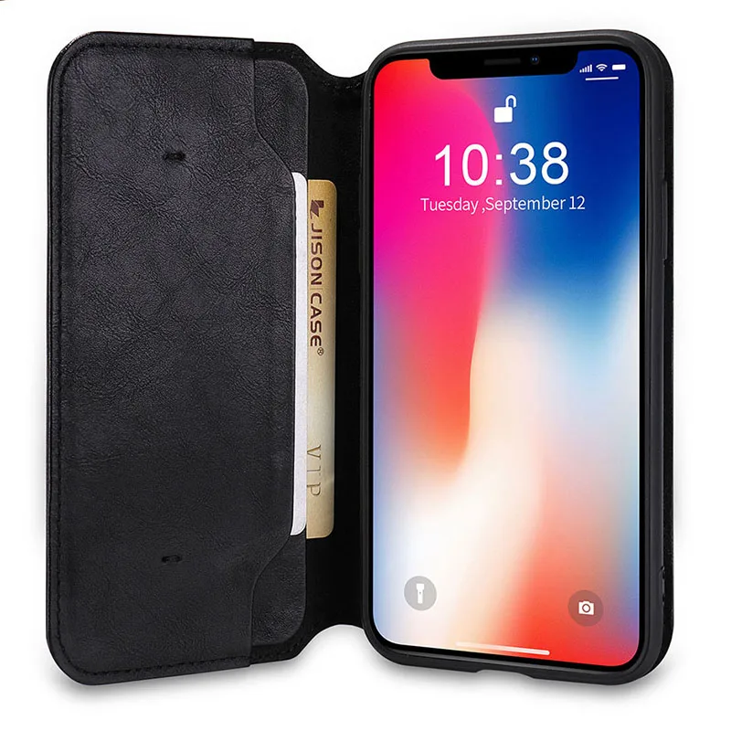 Black Jisoncase для iphone x funda, флип-чехол, 5,8 дюймов, защитная оболочка, защитный чехол для iphone x, чехол - Цвет: Black