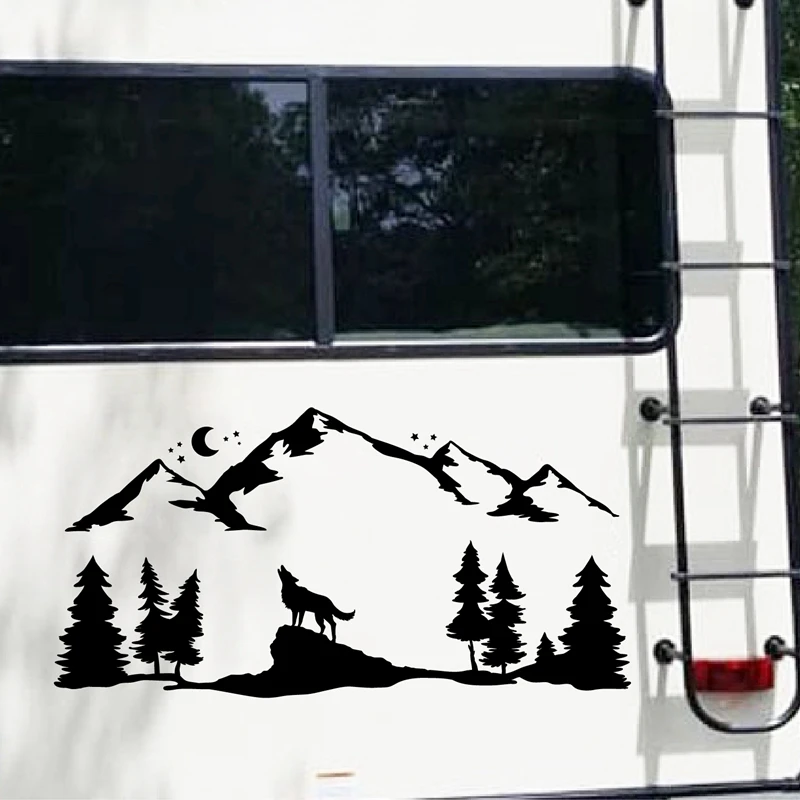 Для SUV RV Camper внедорожный Воющий волк силуэт автомобильный Декор горы лесной лес животное лунный свет автомобиля наклейки