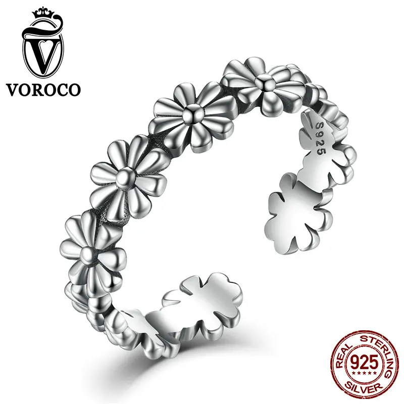 VOROCO 100% Стерлинговое Серебро 925 пробы Винтажные Цветы обручальные кольца