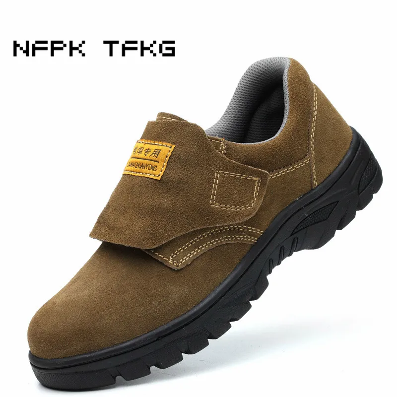 

new trend men's leisure steel toe covers work safety welder shoes winter plush cotton soft leather anti-puncture ankle boots man