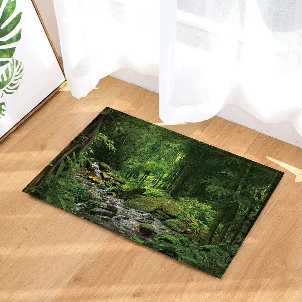 Летний джунгли коврик для ванной мох камень в речке с зеленым деревом