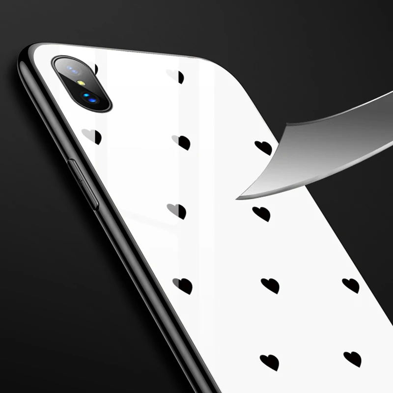 Чехол для iPhone XR X XS Max 7 из закаленного стекла с сердечком и кисточкой на шнурке, подходит для 6 6S 8 Plus.