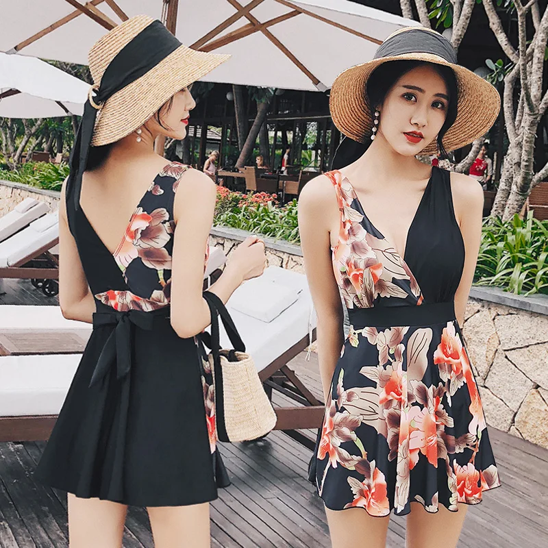 XXXL Сексуальная Черно белая плиссированная юбка с принтом Цельный купальник 2018