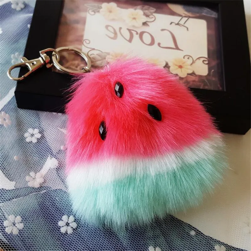 Симпатичные в виде арбуза форма меховые брелки для девочек модный Pom ключ