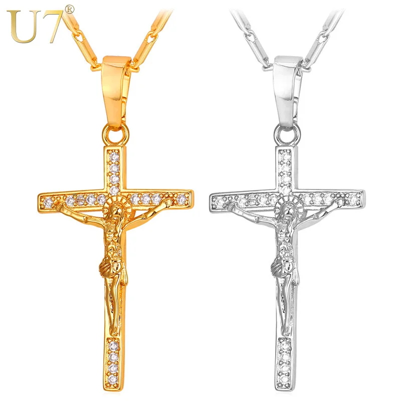 U7 Иисус Распятие Ожерелье Для Мужчин Женщины Христианские Ювелирные Изделия