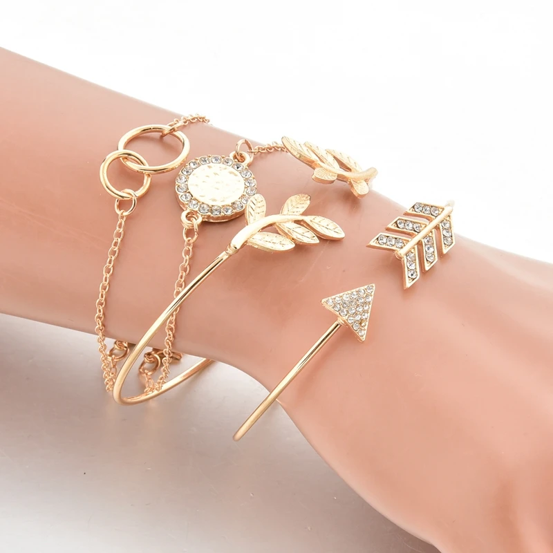 

TOUCHEART 4 pcs/set Gold Leaves Bracelets&Bangles For Women Cuff Brief Bracelet Jewelry Making Arrow Strapped Bracelet SBR190164