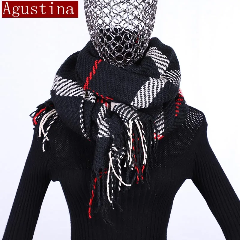 luxury scarfs fashion Plaid winter scarves poncho femme red Stripe knitted tassel scarf for women Black shawl schal pink scraf |