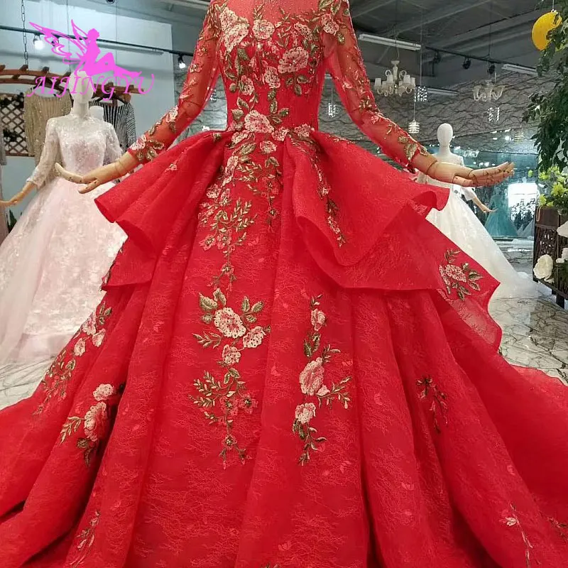 

AIJINGYU White Muslim Dress Long Train Gowns Turkey Casual Tulle Pleated Ball Gown Discount Designer Wedding Dresses