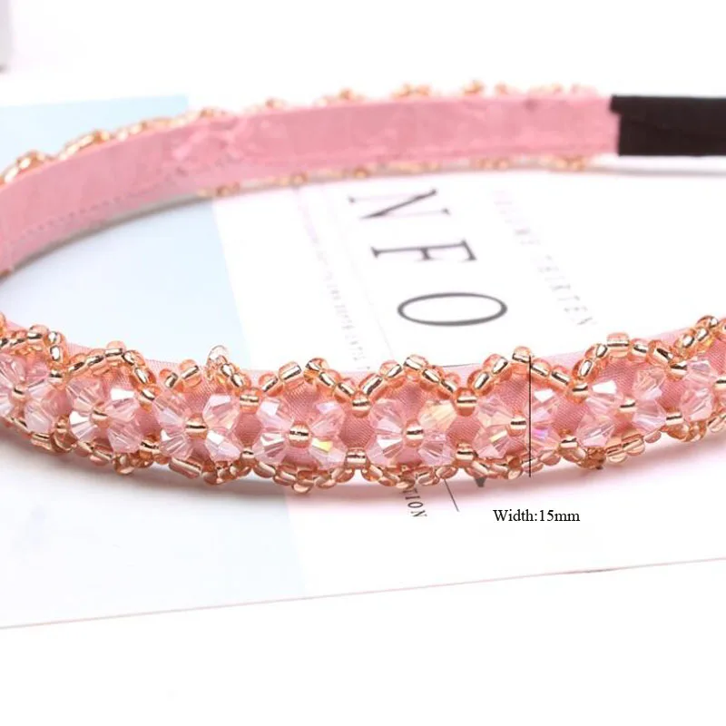 10pcs/lot Fashion Jewelry Girls Hairbands Knit Beads 15mm Wide Headwear Plastic Hair Accessories For Women |