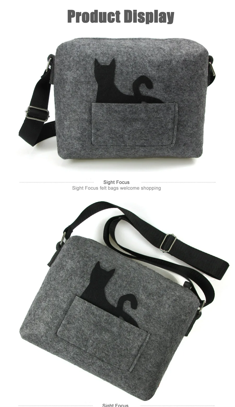 Взгляд фокус Cat шаблон Crossbody чувствовал мешок мини-милый серый войлок сбоку мешок специальный легкий Девушки дорожные сумки Малый