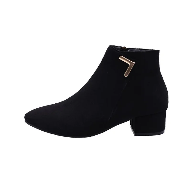 Botas mujer 2018 Новые однотонные ботильоны женские толстые Обувь на высоком каблуке