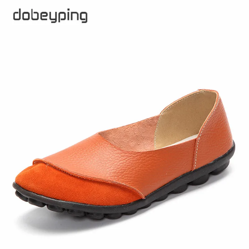 Spring Women's Casual Shoes Soft Genuine Leather Female Flats Non-Slip Woman Loafers Leisure Slip-On Boat Shoe Plus Size 35-43