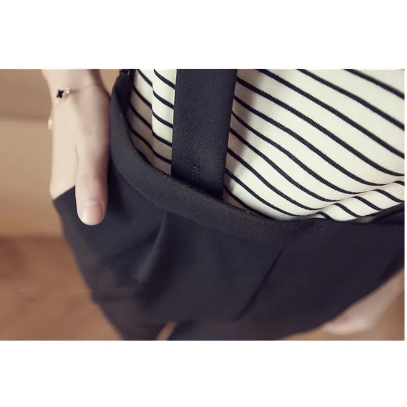 Женский комбинезон со съемным ремнем черные свободные тонкие шаровары в