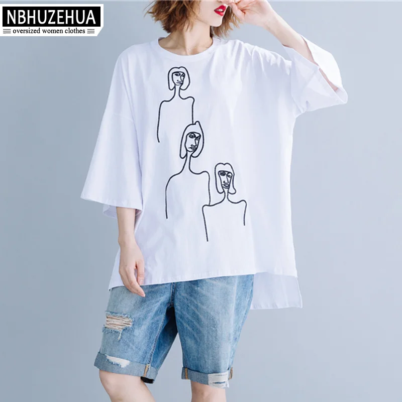 Футболка женская летняя большого размера с вышивкой рукавом 3/4 5XL 6XL 19 A235|Футболки|