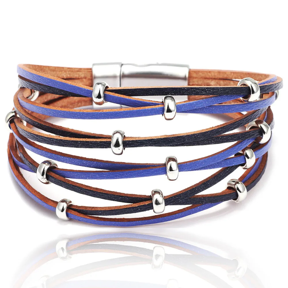 Multilayer Leather Bracelets for Women Men 6 Colors Magnet Clasp Charm Bohemian Wrap Bracelet&ampBangle Jewelry | Украшения и