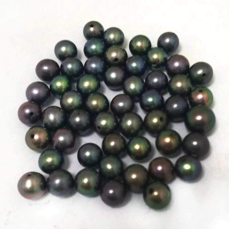 

8-9mm AA+ Half Drilled Peacock Green Round Loose Freshwater Pearls