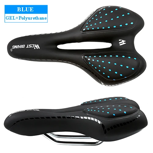 New Upgrade Blue WEST BIKING седло для велосипеда, шоссейные стальные рельсы, горный велосипед, Sillin Bicicleta Carretera, мягкое седло из искусственной кожи для горного велосипеда - Color: New Upgrade Blue