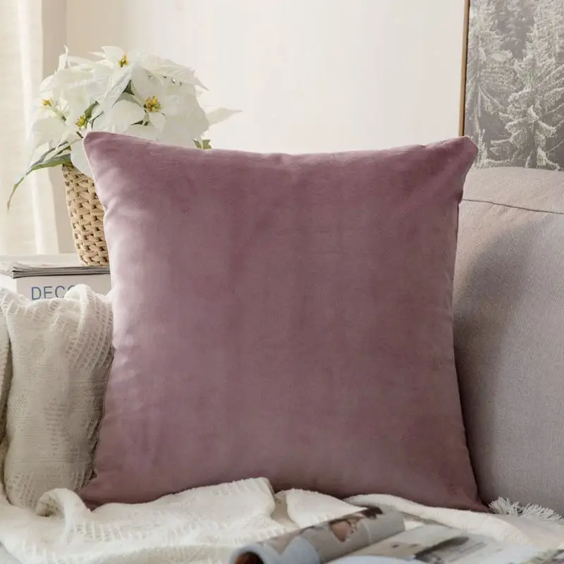 Pink Purple 1 шт., декоративная Удобная бархатная наволочка, Мягкая Наволочка, однотонный квадратный чехол для подушки, для дивана, спальни, автомобиля - Цвет: Pink Purple