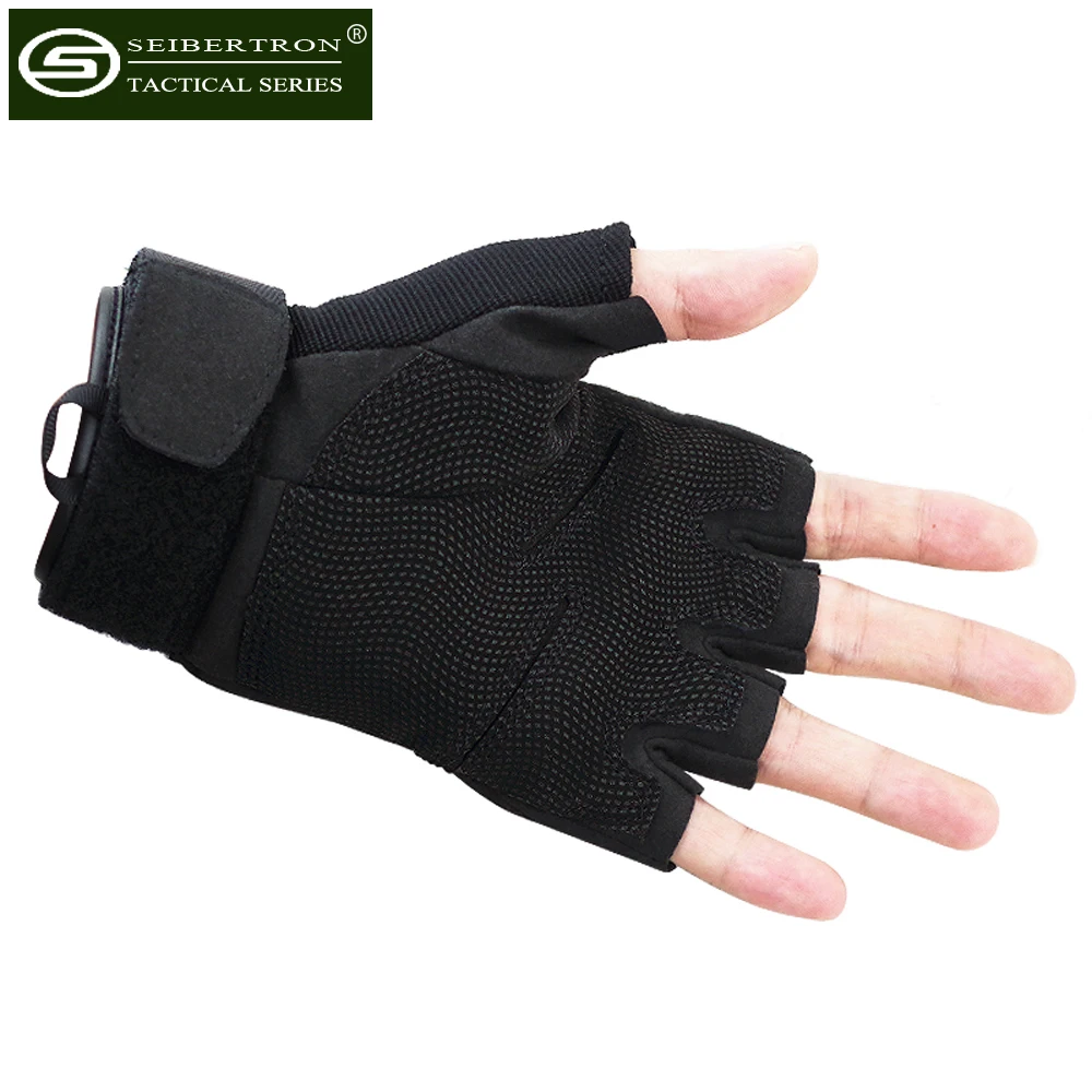 Мужские легкие штурмовые военные тактические перчатки seibtron черного цвета без