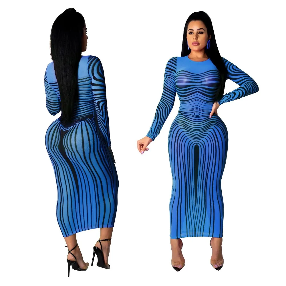 INMOTENG для женщин летние сетчатые See Through Stripes осень Прозрачный Bodycon миди платье