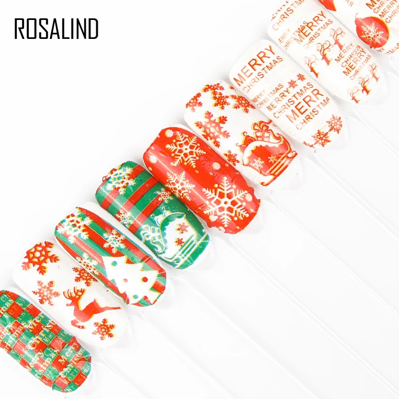 ROSALIND Art Christmas DIY Stickers for Nails Colorful Nail Stickers Flowers Water Decal Wraps Foil Sticker manicure