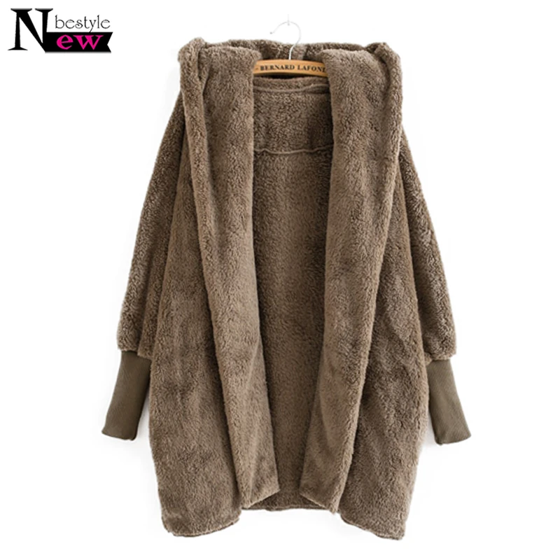 

New Best Lamb Wool Coat Women Hooded Outerwear Winter Coat Women Striped Batwing Sleeve Loose Jacket Abrigos Mujer Invierno 2019
