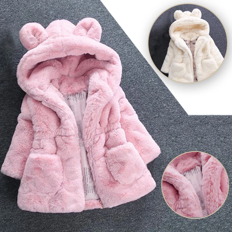 Snowsuit Faux Fur Fleece Coat Baby Hooded Solid Color Jacket Outerwear New Winter Baby Girls Clothes Pageant Warm Jacket