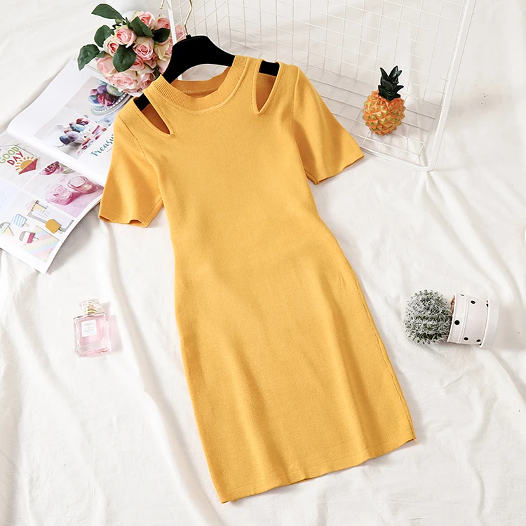 Women knitted cotton mini dress 2019 summer autumn fashion female elastic short sleeve backless sheath skinny sexy club | Женская одежда