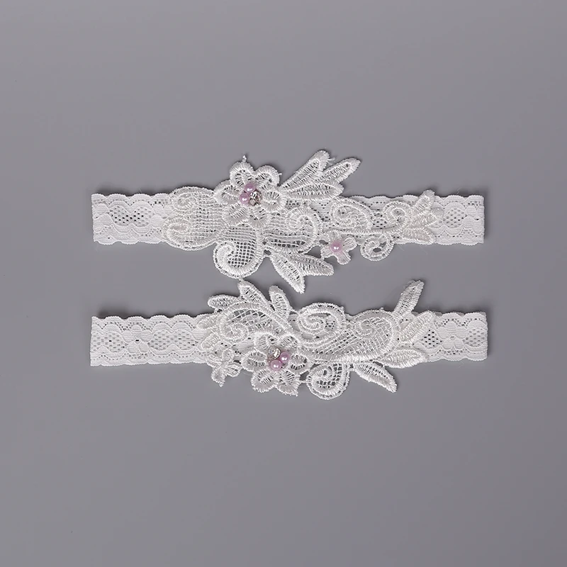 2 шт./компл. белые кружевные подвязки с розовым жемчугом Свадебные Подвязки для
