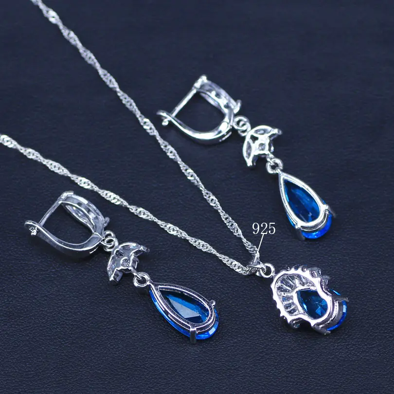 Pretty Present For Girls Graduation Sky Blue Long Water Drop silver color Jewelry Sets long earrings ring pendants rings | Украшения и